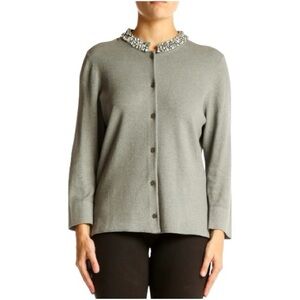 ANN TAYLOR Gray Embellished Collar Cardigan
